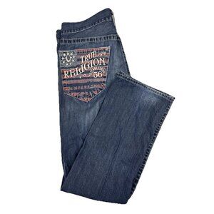 True Religion USA Flag Pocket Jeans Men 32X32 Straight Denim Embroidered Pocket